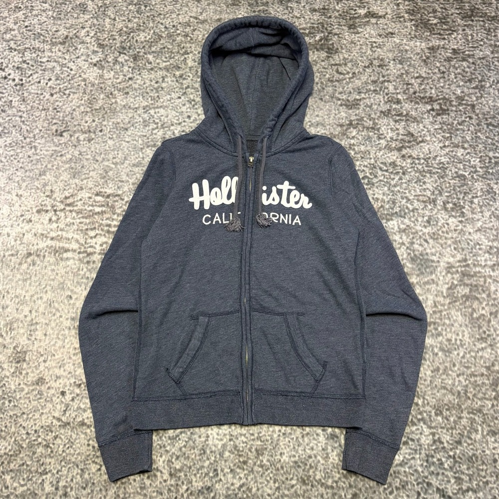 Hollister California Zip Up Hoodie Womens Small Navy Blue Surf Preppy VTG Y2K